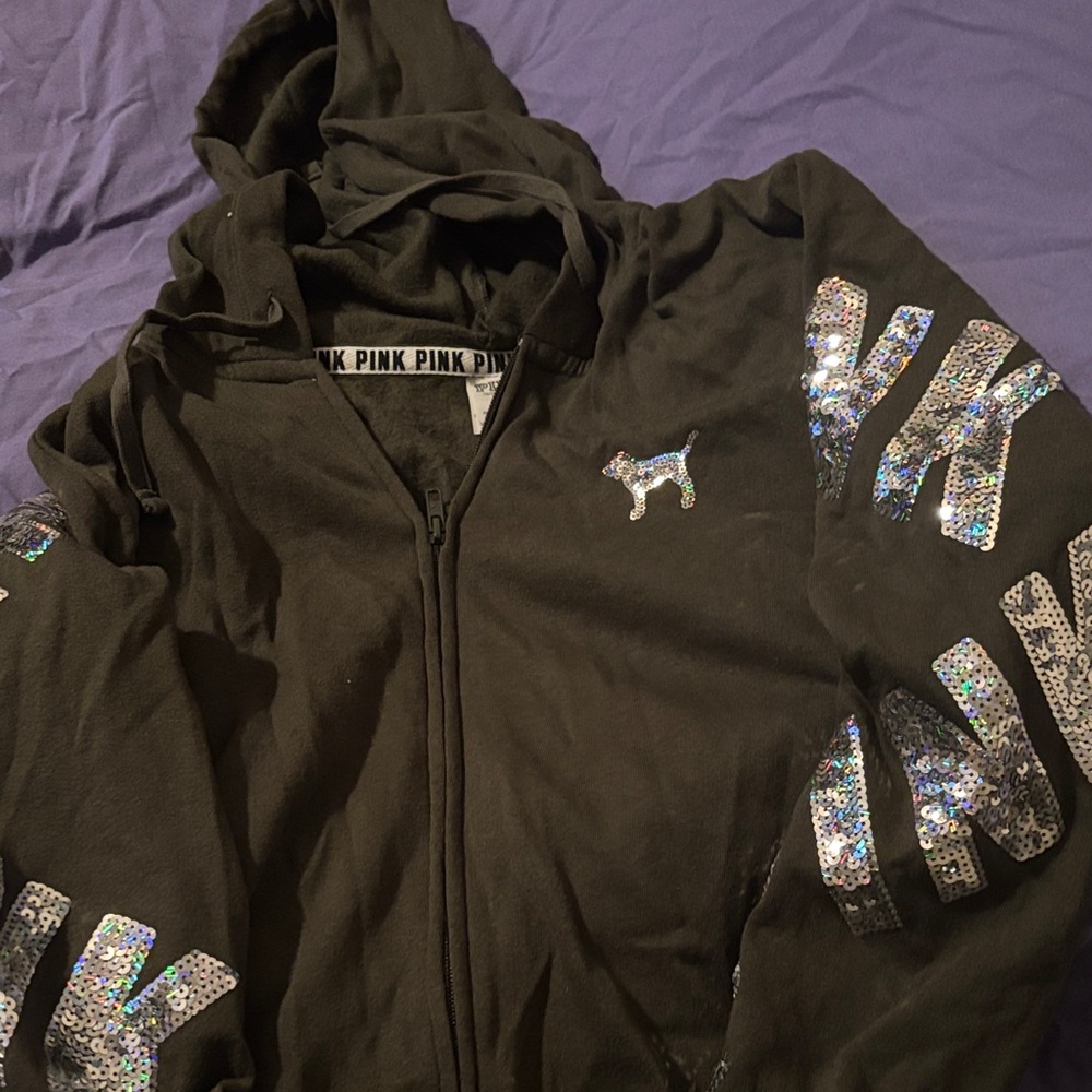 Pink Green Sequin Logo Hoodie